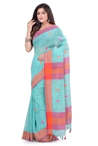 Traditional Bengali Handloom Barfi Saree - Cyan Aqua