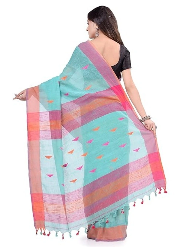 Traditional Bengali Handloom Barfi Saree - Cyan Aqua