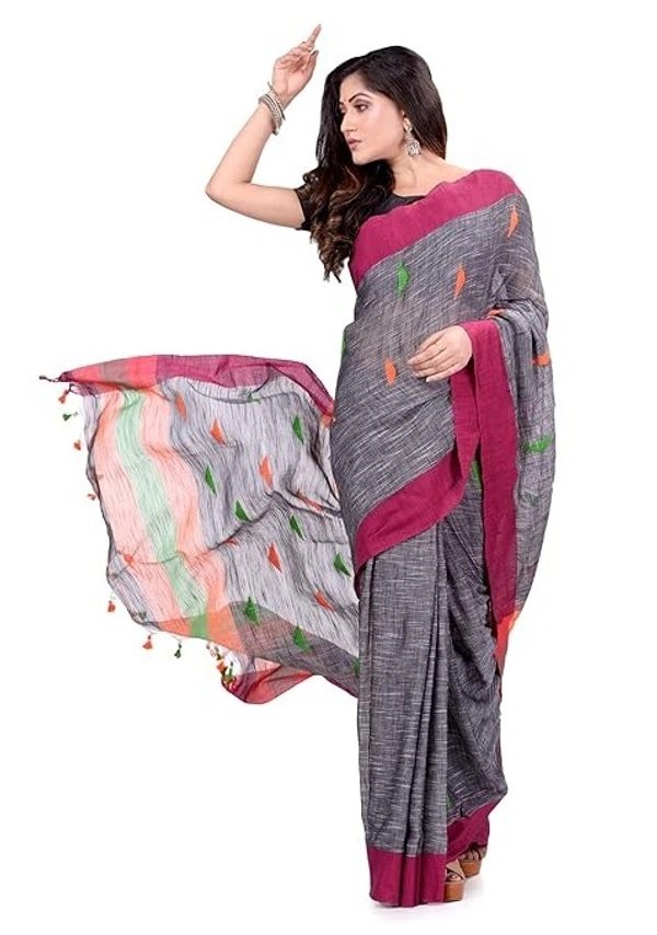 Traditional Bengali Handloom Barfi Saree - Silver