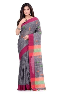 Traditional Bengali Handloom Barfi Saree - Silver