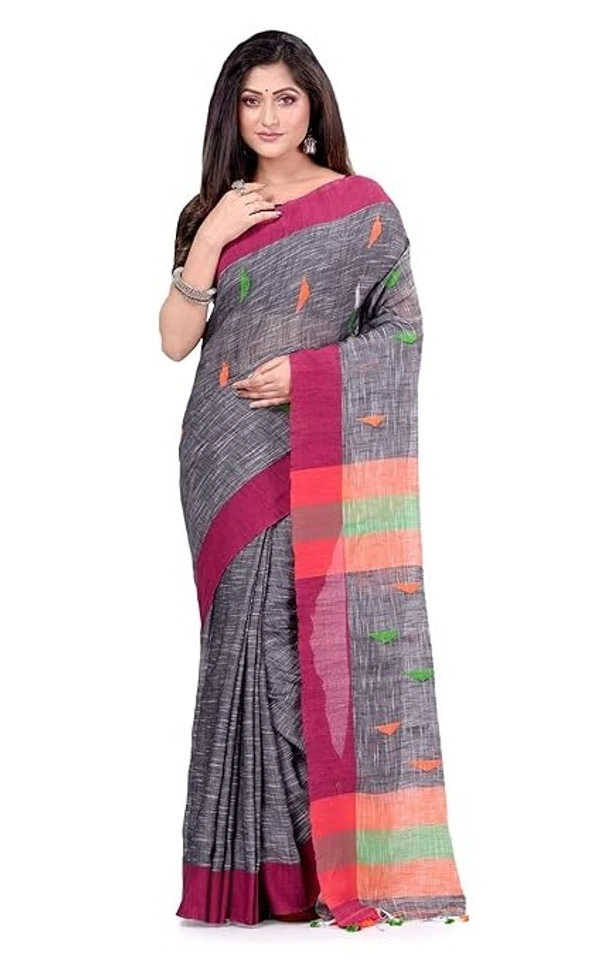 Traditional Bengali Handloom Barfi Saree - Silver