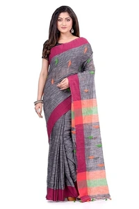 Traditional Bengali Handloom Barfi Saree - Silver