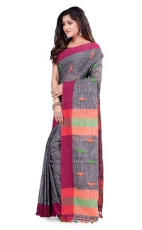 Traditional Bengali Handloom Barfi Saree - Silver