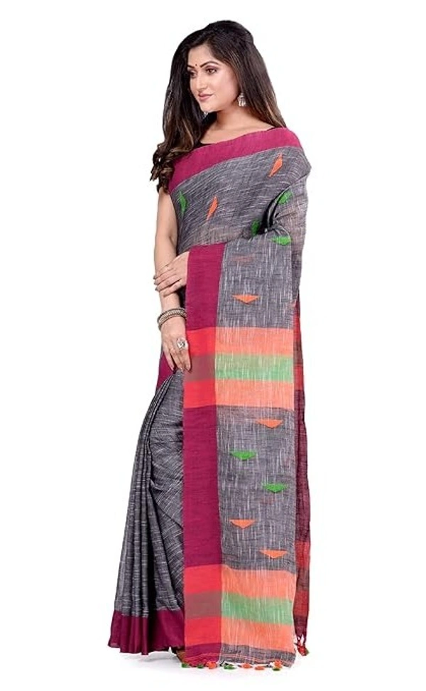Traditional Bengali Handloom Barfi Saree - Silver
