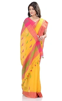 Traditional Bengali Handloom Barfi Saree - Yellow