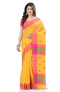 Traditional Bengali Handloom Barfi Saree - Yellow