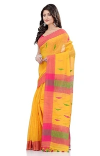 Traditional Bengali Handloom Barfi Saree - Yellow