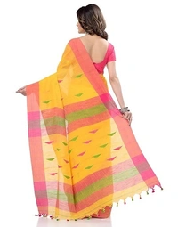 Traditional Bengali Handloom Barfi Saree - Yellow