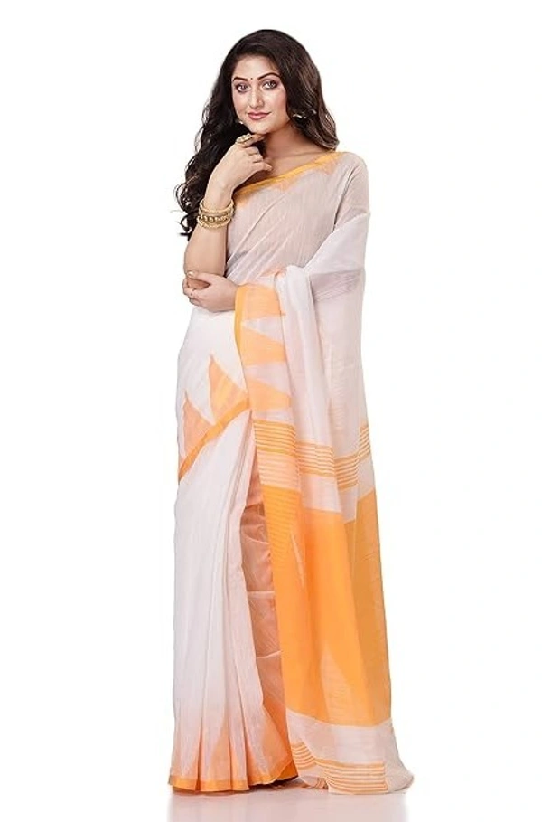 Handloom Temple Border Slub Cotton Silk Saree - White