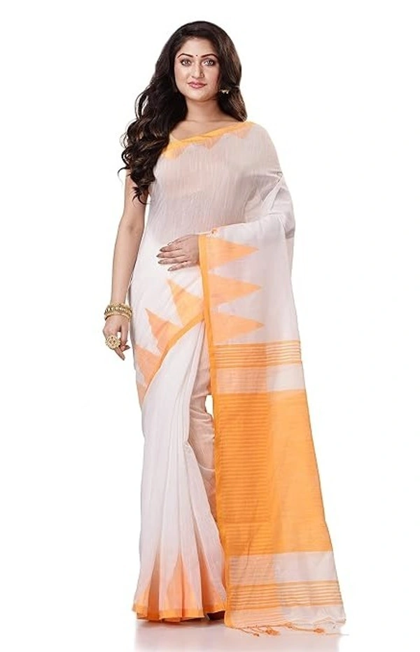 Handloom Temple Border Slub Cotton Silk Saree - White