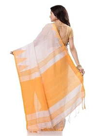 Handloom Temple Border Slub Cotton Silk Saree - White