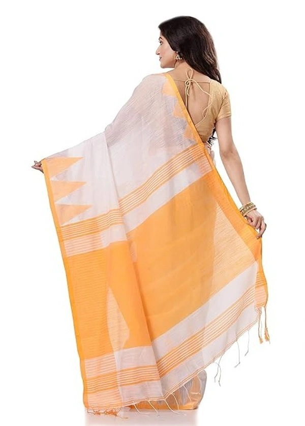 Handloom Temple Border Slub Cotton Silk Saree - White