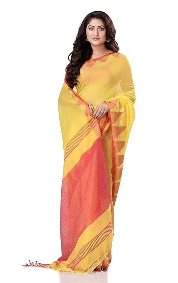 Handloom Temple Border Slub Cotton Silk Saree - Amber