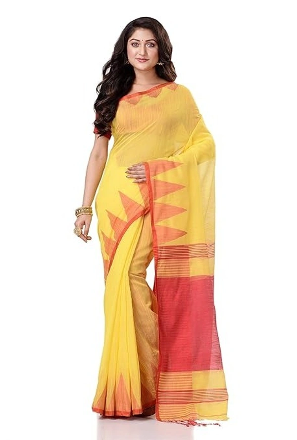 Handloom Temple Border Slub Cotton Silk Saree - Amber