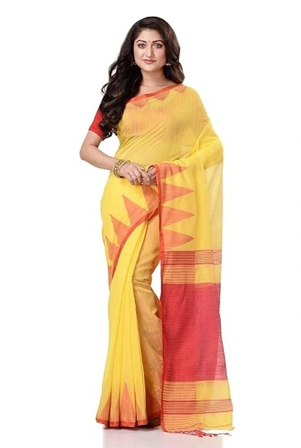 Handloom Temple Border Slub Cotton Silk Saree - Amber