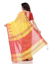 Handloom Temple Border Slub Cotton Silk Saree - Amber