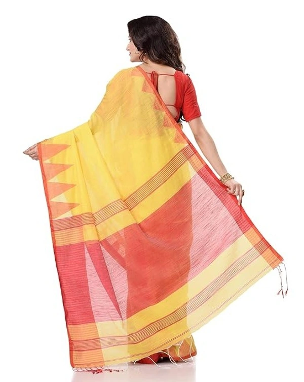 Handloom Temple Border Slub Cotton Silk Saree - Amber