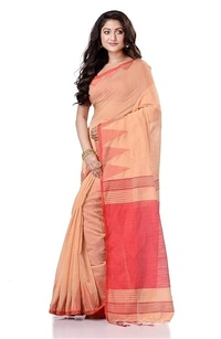 Handloom Temple Border Slub Cotton Silk Saree - Roti