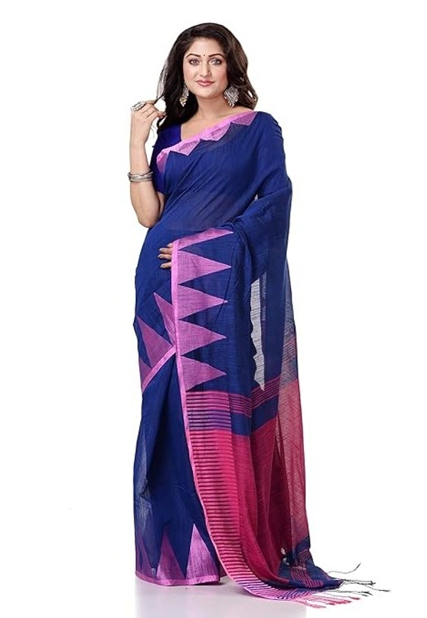 Handloom Temple Border Slub Cotton Silk Saree - Blue