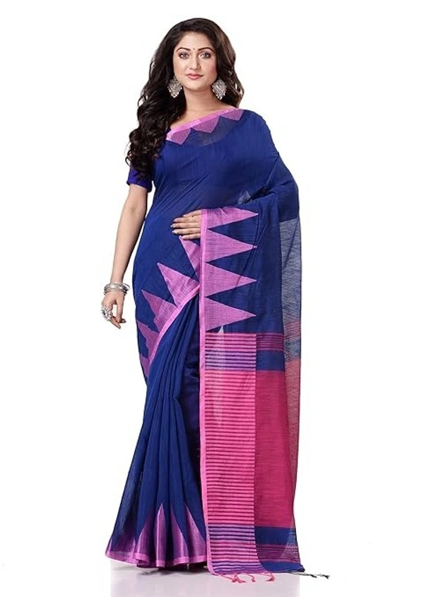 Handloom Temple Border Slub Cotton Silk Saree - Blue