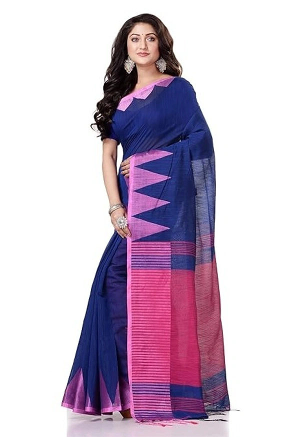 Handloom Temple Border Slub Cotton Silk Saree - Blue