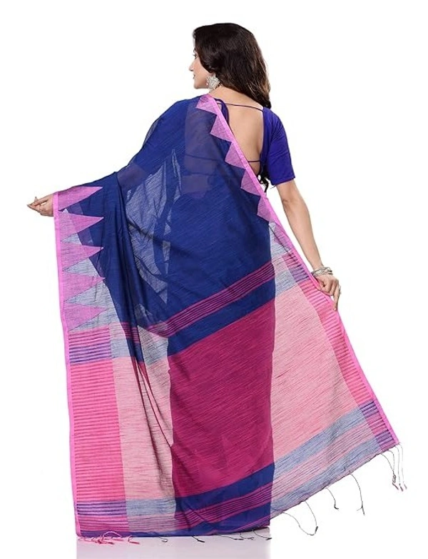 Handloom Temple Border Slub Cotton Silk Saree - Blue