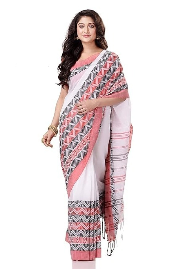 Handloom Begampuri Work Cotton Saree - White