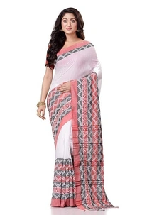 Handloom Begampuri Work Cotton Saree - White