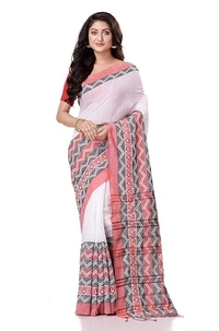 Handloom Begampuri Work Cotton Saree - White