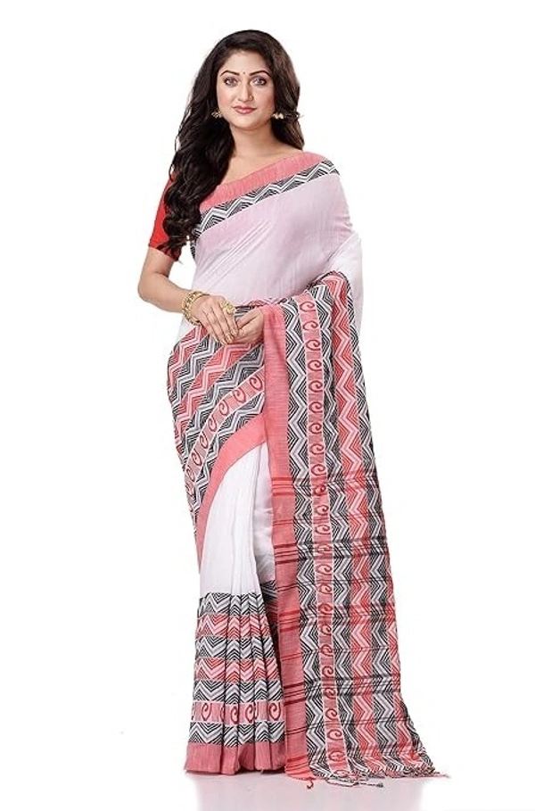 Handloom Begampuri Work Cotton Saree - White