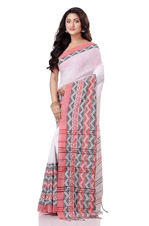 Handloom Begampuri Work Cotton Saree - White
