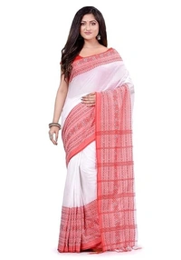 Handloom Begampuri Work Cotton Saree - White & Red