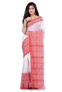 Handloom Begampuri Work Cotton Saree - White & Red