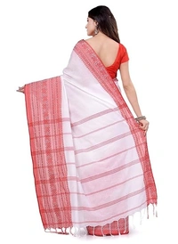 Handloom Begampuri Work Cotton Saree - White & Red