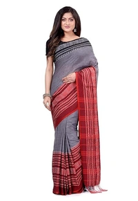 Handloom Begampuri Work Cotton Saree - Storm Dust