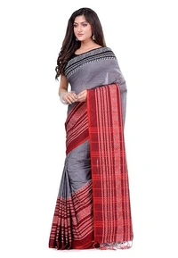 Handloom Begampuri Work Cotton Saree - Storm Dust