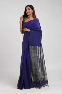 Handloom Solid Color 2D Pallu Saree - Blue