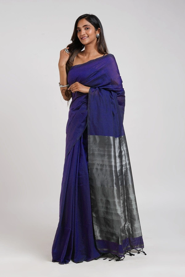 Handloom Solid Color 2D Pallu Saree - Blue