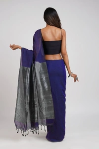 Handloom Solid Color 2D Pallu Saree - Blue