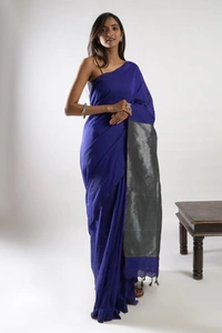 Handloom Solid Color 2D Pallu Saree - Blue