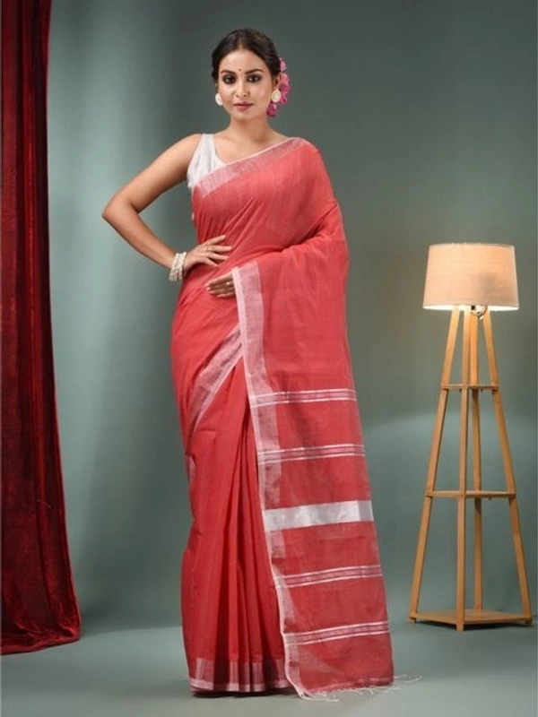 Handloom Slub Cotton Silk Saree - Red