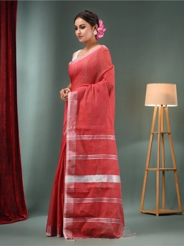 Handloom Slub Cotton Silk Saree - Red
