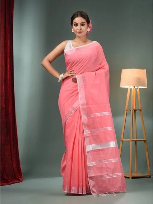 Handloom Slub Cotton Silk Saree - Pink