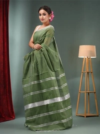 Handloom Slub Cotton Silk Saree - Green Pea