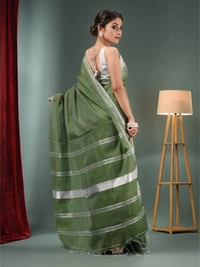 Handloom Slub Cotton Silk Saree - Green Pea