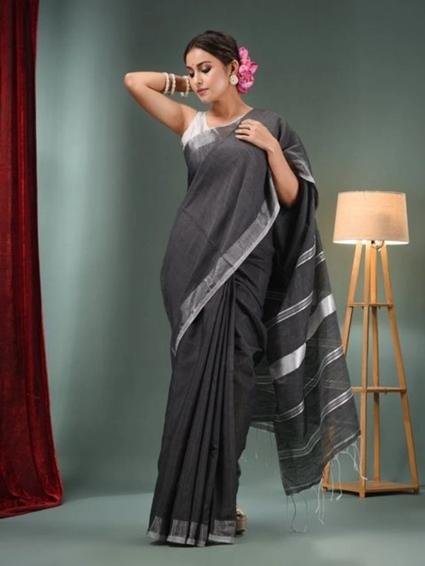 Handloom Slub Cotton Silk Saree - Black