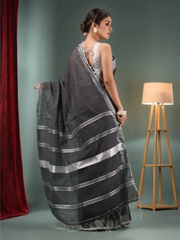 Handloom Slub Cotton Silk Saree - Black