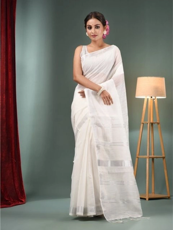 Handloom Slub Cotton Silk Saree - White