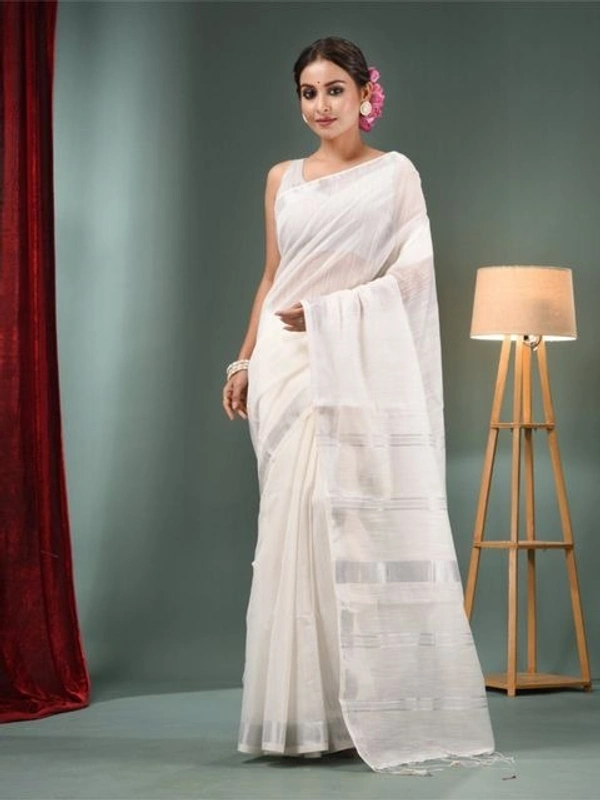 Handloom Slub Cotton Silk Saree - White