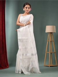 Handloom Slub Cotton Silk Saree - White